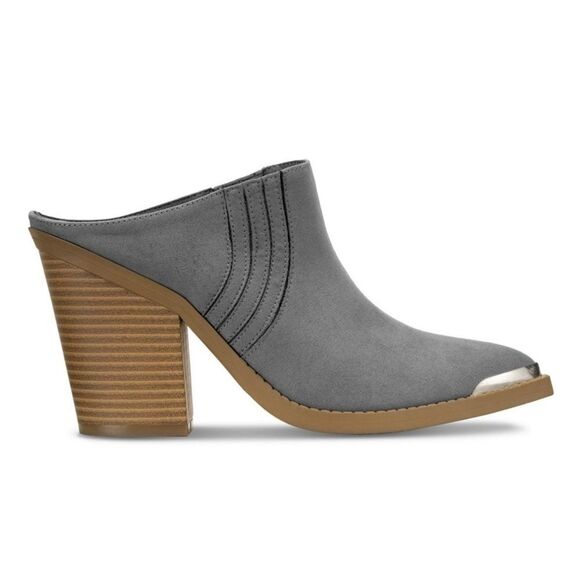 Sun+Stone Womens Deyzaa grey Metallic Pointed Toe Slip-On heels Mules Shoes 8.5 - Picture 3 of 8